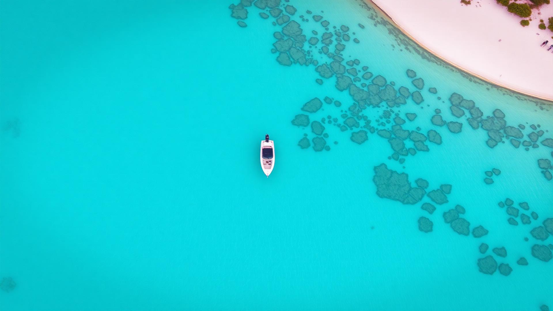 Vista aérea de panga sobre el arrecife